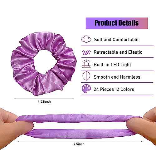 12 Pcs LED Scrunchies, Light Up Scrunchies, Neon Scrunchies Elastic Glow in the Dark Srunchies Rave Accessories for Women Birthday Gift Party Favors Halloween Christmas New Year