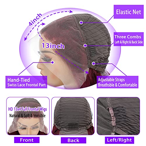 FASHION PLUS 99J Loose Wave Lace Front Wigs Human Hair Pre Plucked 200% Density 13x4 HD Transparent Burgundy Loose Deep Wave Full Frontal Human Hair Wigs for Black Women