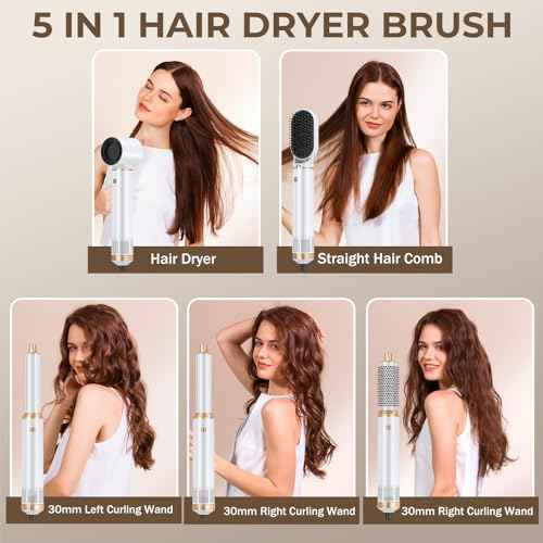 5 in 1 Hair Dryer Brush, Negative Ion Blow Dryer Brush Set Upgrade Hot Air Brush Air Styler Curling Wrap Air Curler, Curling Iron Hair Styling Tools As A Gift for Straight/Curl/Drying/Smoothing