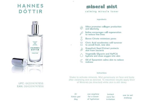 Hannes Dóttir Icelandic Mineral Mist Luminizing Toner: Calms, hydrates, Reduces Redness, Promotes Collagen Production & Sets Makeup