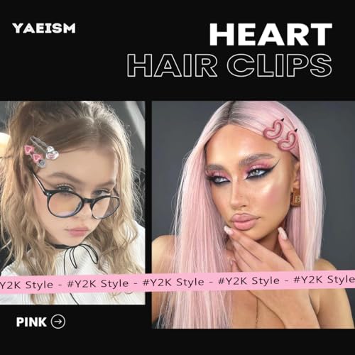 10PCS Heart Hair Clips Y2K Silver Hair Clips Metal Dangle Heart Gothic Barrettes 8 Shapes Cross Punk Hair Accessories for Women