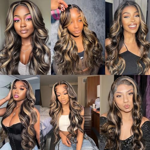 1B Ombre Bundles P1B/27 Two Tone Body Wave Human Hair Bundles Highlight Natural Black and Honey Blonde Weave Double Weft Brazilian Human Hair Extensions 18/20/22 Inch