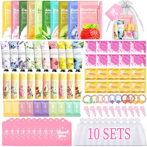 100 PCS Spa Party Supplies for Girls, Spa Party Favors Gifts Set Include Face Masks Skincare, Hand Cream, Lip Balm, Eye Mask, Lip Mask, Hair Ties, Sleepover Slumber Birthday Spa Party Supplies Kit
