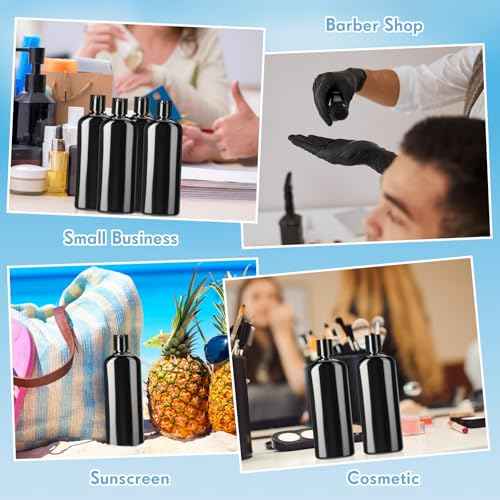 Domensi 24 Pcs Plastic Bottle Squeeze Containers with Disc Cap Travel Bottles Reusable Empty Toiletries Shampoo Containers Refillable Travel bottles for Shampoo Lotions(6.8oz,Pure Black)