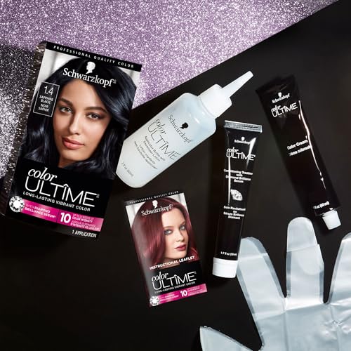 Schwarzkopf Color Ultime 1.4 Sapphire Black Hair Dye, Permanent Intense Black with Diamond Brilliance, Fade-Resistant, Covers Grays, All Hair Textures