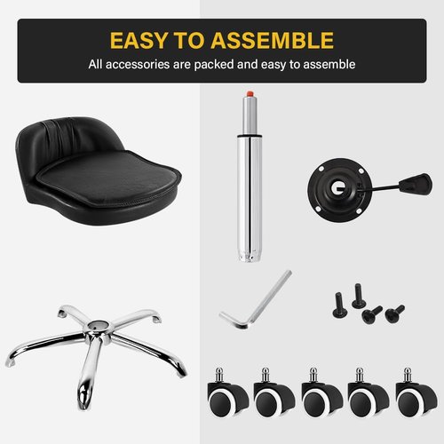 WKWKER Rolling Stool Swivel with Wheels Height Adjustable Stool with Low Back Rolling Chair for Office Kitchen Desk Home Salon Shop Lab Counter (Black)