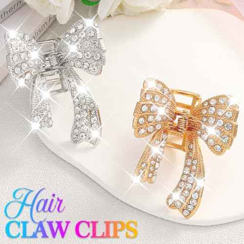 Fashey Rhinestone Claw Clips Gold Bow Hair Clip Small Metal Hair Claw Clips Hair Accessories for Women
