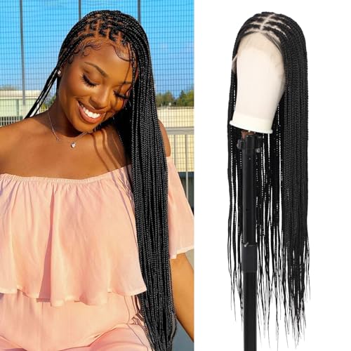 360¡Æ HD Full Lace Knotless Braided Wigs for Women Box Braid Wig with Baby Hair Premium Synthetic Natural Looking Black Braided Lace Front Wigs 36 Inch