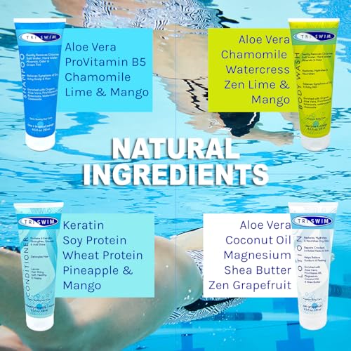 TRISWIM Serious Swimmers Splash Box | After Swim Body Wash + Swimmers Shampoo and Conditioner + Lotion | Skin Slick Anti-Chafe Spray | Anti-Fog Wipes