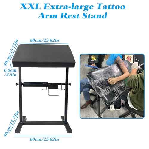 XXL Professional Tattoo Arm Rest Stand - Adjustable Height (26" to 39"), Heavy Duty Steel Base with Detachable Storage Tray & PU Leather Cushion for Tattoo Artists and Studios