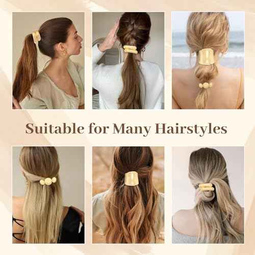 3PCS Gold Hair Ties for Thick Hair - Metal Ponytail Cuff Elastic No Damage Hair Accessories for Women - Geometric Valentine's Day Holiday Gifts