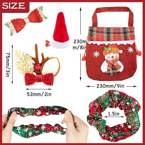 11 Pcs Christmas Hair Clips Cute Decorative Hair Accessories Christmas Hair Scrunchies Snowflake Plaid for Women Girls Cute Hairpin Antlers Bowknot Hat with A Bag