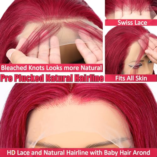 SOSATISFY Body Wave 99J Burgundy Lace Front Wigs Human Hair 200% Density 13x4 Glueless HD Transparent Wine Red Wigs for Women Human Hair Pre Plucked with Baby Hair (20 inch)
