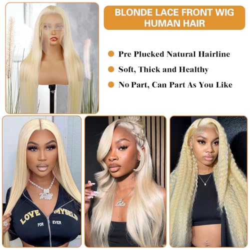 613 Lace Front Wig Human Hair 200 Density 613 13x6 Straight Lace Front Wigs Blonde Human Hair Wig Pre plucked for Women 613 HD Lace Frontal Wig 13x6 (24 Inch, 613 Wig)