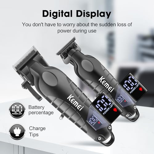 Kemei Hair Clipper and Trimmer Set Professional Cordless Hair Clipper for Men Electric Beard Trimmers Barber Hair Cuttings Kit, T Blade Trimmers for Men with LCD Display, KM-2290£¬KM-2293
