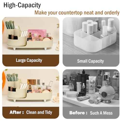 Makeup Organizer Countertop Rotating Makeup Organizer for Vanity Large Capacity Cosmetic Display Case with Makeup Brush Holder Cosmetic Organizer Countertop£¨Cream£©