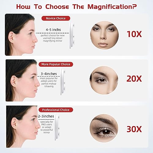 10X Magnifying Mirror with 3 Suction Cups - 6'' Stick on Makeup Magnification 10X Travel Magnified Mirror Portable Handheld Magnification and Tweezers Set for Travel, Makeup, Bathroom