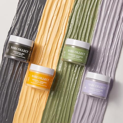 Face Mask Set, 4Pcs Clay Mask, Face Masks Skin Care with Vitamin C, Charcoal, Mugwort and Purple Clay, Skincare Gift Set for Blackheads, Refining Pores & Controling Oil, Dry Oily Skin