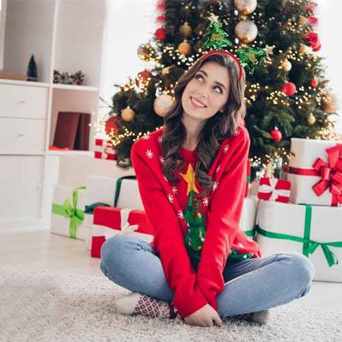 Christmas Headbands for Women Christmas Tree Headband Sparkly Sequins Headbands with Merry Christmas Design Headbands for Woman Girls Holiday Gift Xmas Hair Accessories Supplies