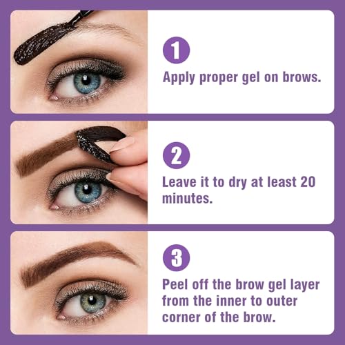 Peel Off Eyebrow Gel, Tattoo Eyebrow Gel Easy Peel Off, Natural Brow Color for Women Sparse Brows, Long-Wearing & Waterproof, Create Voluminous-Looking Brows, 1 Pack (01 Dark Brown)