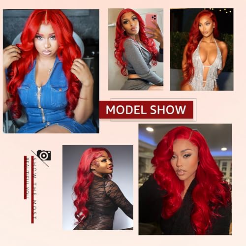 28 Inch Red Lace Front Wigs Human Hair 200% Density HD Lace Front Wig 13x4 Body Wave Lace Frontal Wigs Human Hair Pre Plucked Red Wig