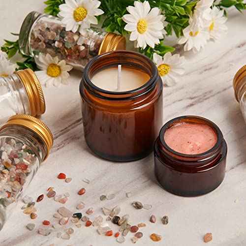 1oz Glass Jar with Lid, Hoa Kinh 25Pack Amber Round Containers Cosmetic Glass Jars with Inner Liners and Black Lids Travel Jars for Storing Lip and Body Scrub, Lotion, Body Butter, Bath Salts, Liquid