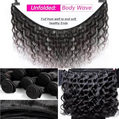 12A Body Wave Bundles Human Hair 20 22 24 inch Brazilian Virgin Hair Bundles 100% Unprocessed Human Hair Body Wave Weft Extensions Quick Weave Hair Natural Black