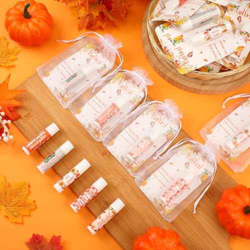 30 Pack Hello Fall Autumn Lip Balm Favors Bulk Fall Happy Thanksgiving Halloween Lip Balm Party Gifts Basket Stuffers Employee Staff Thank You Appreciation Gift for Women Men Teacher Coworkers