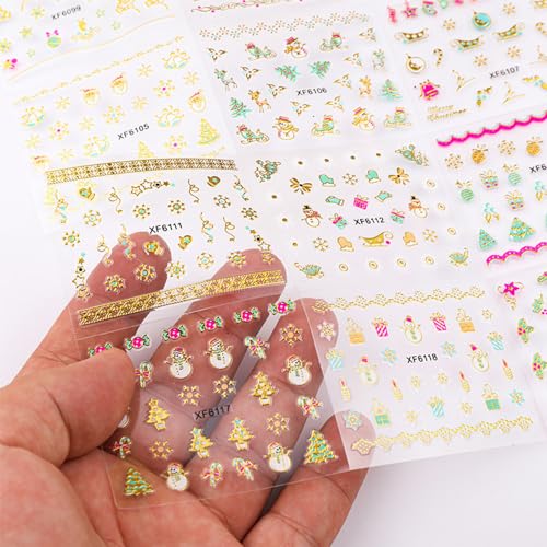 24Sheets Christmas Nail Art Stickers 3D Self-Adhesive Nail Decals Snowflake Santa Claus Elk Snowman Nail Pegatinas U?as Supplies Holiday Nail Art Design Decoration Accessories