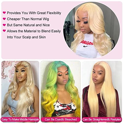 613 Hair Bundles with Closure Body Wave Human Hair 613 Honey Blonde Bundles with Lace Closure Brazilian Virgin Body Wave Human Hair 3 Bundles with 4¡¿4 Lace Closure 150% Density Free Part (12 14 16+10)