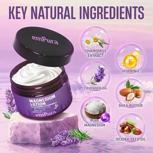 Lavender Magnesium Body Lotion, Better Nighttime Magnesium Cream - For Arms, Feet & Muscle Discomfort - Relaxing, Soothing & Moisturizing with Chamomile Extract, Shea Butter & Jojoba Oil (4oz)