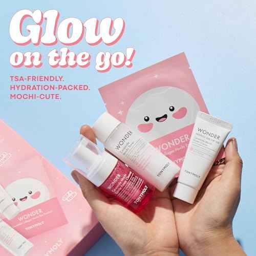 TONYMOLY Wonder Ceramide Mochi Essentials 4-Piece Skincare Set ? Travel Toner, Cleanser, Cream & Eye Patches, Hydrating Korean Skincare Kit