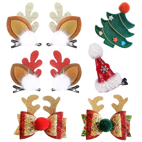 8Pcs Christmas Hair Clips Cute Decorative Christmas Hair Accessories Antlers Headdress Hairpin Christmas Tree Hat Hair Bows for Girls Women Kids Gifts