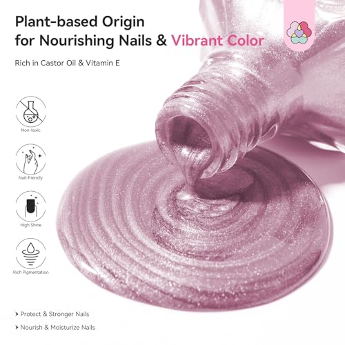 SAVILAND Color Artistry Rose Gold Glitter Nail Polish - 7 Days Shimmer Air Quick Dry Holographic Fingernail Polish, Sparkle Pink High Glossy Home DIY Manicure Gift for Women