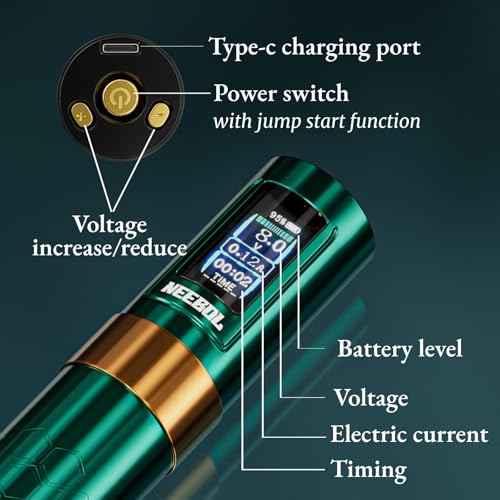 NEEBOL Wireless Tattoo Gun Rotary Tattoo Machine LED Display Screen 8 Hour Battery Life Extra Battery High-end Tattoo Pen Equipment Supply Permanent Tattoo Art Makeup Gift (Black)
