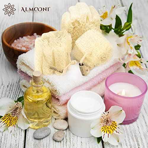 Almooni Mini Natural Loofah Sponge - Real Egyptian Shower Exfoliating Loofah - Small Loofah Scrubber for The Perfect Grip - 3 Count(1 Pack)