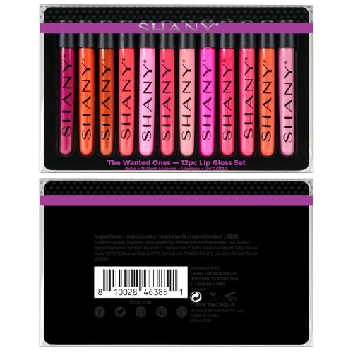 SHANY Lip Gloss Makeup Set, 12 Piece Professional Lip Color Collection with Shimmer and Pearl Finishes, Enriched with Aloe Vera and Vitamin E, Long Lasting Glossy and Moisturizing Lip Luminizer - Gift