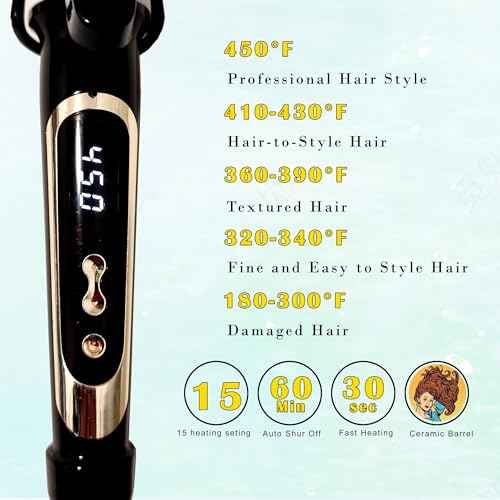 abp 1 Inch Curling Iron Extra Long Barrel with Ceramic Coating for Long/Medium Hair,LED Display Instant Heat up to 450¡ÆF with clamp,Hair Waving Style Tool Girls & Women