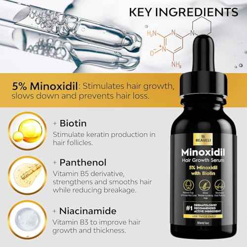 5% Minoxidil Hair Growth for Men and Women: Extra Strength Minoxidil Beard Regrowth Treatment Serum with Biotin for Thinning Hair Loss to Grow Thicker Fuller 30ml 6 Bottles