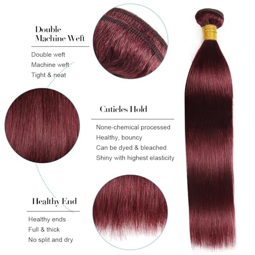 99J Human Hair Bundles Burgundy Straight 3 Bundles 14 16 18 inch Brazilian Burgundy Red Straight Bundle Unprocessed Virgin Hair Extensions