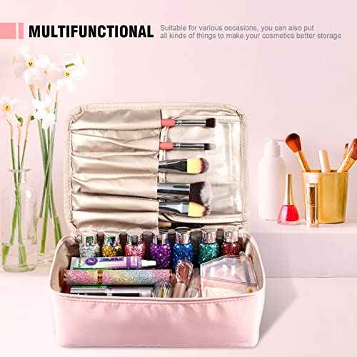 Makeup Bag Travel Cosmetic Bag for Women Portable Cute Toiletry Bag Makeup Brush Bags Organizer Cosmetics Pouch Travel Makeup Bag for Girls (Pink)