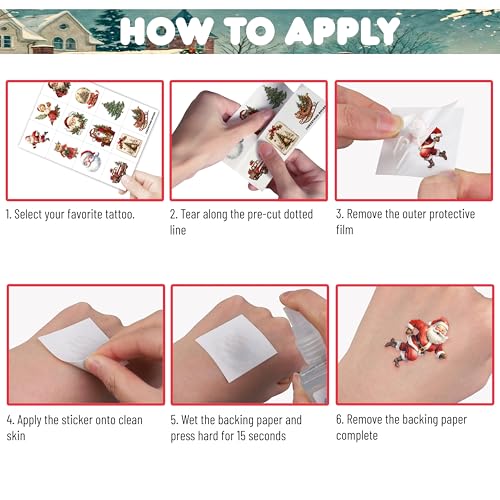 96PCS Christmas Temporary Tattoos Stickers Pre-Cut Themed Christmas Birthday Party Decorations Supplies Favors Decor Winter Xmas Santa Claus for Women Kids Adults Gifts Prizes Rewards