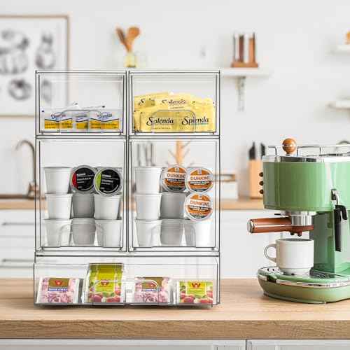 Sorbus Acrylic Storage Containers - 5 Pack, Stackable Storage Bins Set for Bathroom Organization - Clear Acrylic Drawer Organizers - Makeup Case Pull-Out Drawers (7.6¡¯¡¯ and 4.4¡¯¡¯ Tall and 12.1¡¯¡¯ Wide)