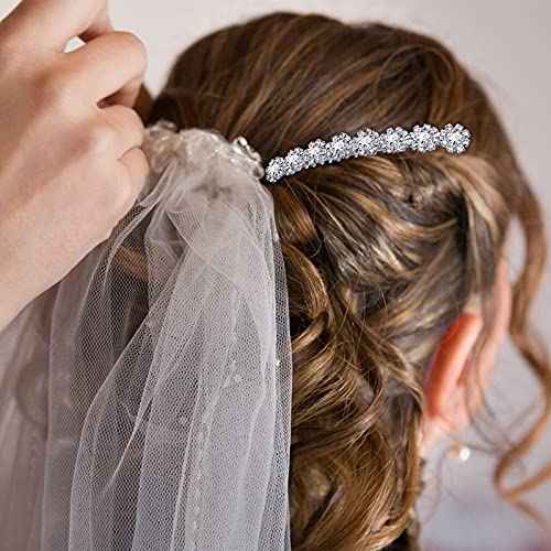 Geosar 4 Pieces Alloy Rhinestone Side Hair Combs Crystal Flower Clips Wedding Comb Bridal Jewelry Clips Combs French Hair Accessories for Women(Silver)