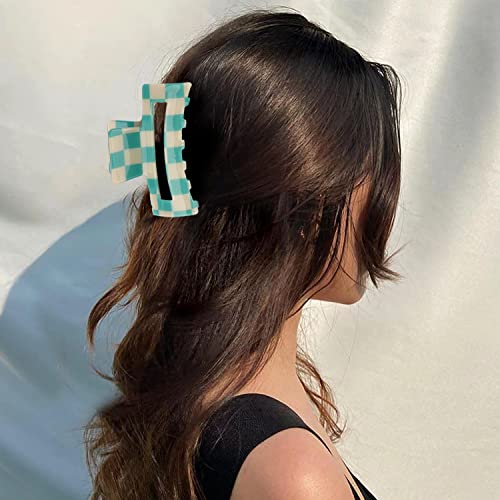 6 Pack Checkered Hair Claw Clips, 3.1" Multicolored Square Medium Non-Slip Claw Clips - Strong Hold for Women Girls Long Short Thin Hair