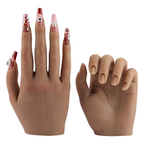 Life Size Female Mannequin Hand for Sketching & Display - Silicone Nail Practice Hands - Jewelry Ring Glove Watch Holder - 18cm, Light Brown (1 Pair)