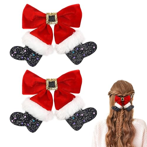 2 Pcs Christmas Hair Clips for Women Girls Red Velvet Big Bow Christmas Stocking Hair Clip Hairpin Hair Bow Clip Glitter Bows Barrettes Christmas Hair Accessories Xmas Party Gifts