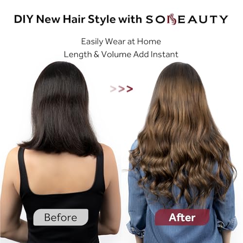 Clip in Hair Extensions Real Human Hair, 100% Remy Chocolate Brown Hair Extensions for Long Hair, Tangle-free&Shedding-free, #4 20Inch 120G 7PCS