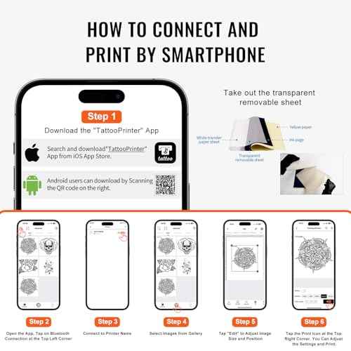 VEVOR Tattoo Stencil Printer, Wireless Bluetooth Tattoo Printer Transfer Stencil Machine with 10Pcs Transfer Paper, Compatible for iOS£¦Android Phone, iPad£¦PC (with Storage Bag)