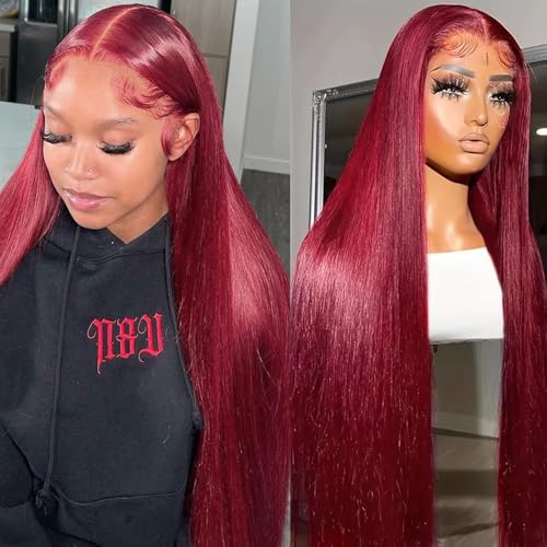 26 Inch 99j Burgundy Lace Front Wigs Human Hair Pre Plucked 13x4 Straight Lace Frontal Wigs Human Hair Win Red Colored Wigs for Black Women Straight Wigs Human Hair Natural Hairline